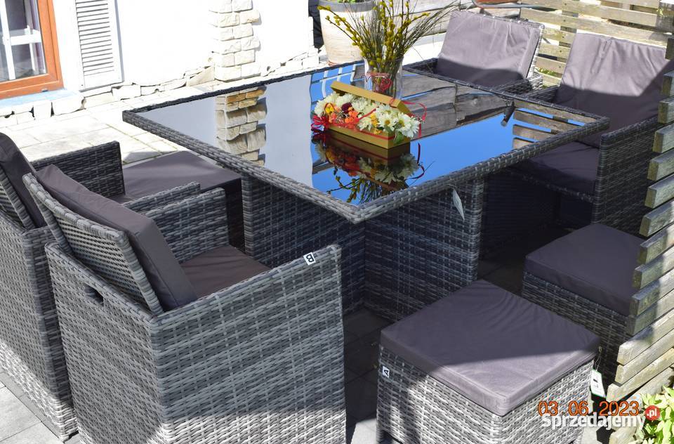 zestaw mebli tulipan 8 osob 4 foteli 4 puf szary Bosutów