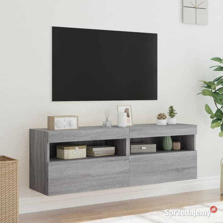 Ścienne szafki TV z LED 2 szary dąb sonoma mazowieckie Warszawa sprzedam