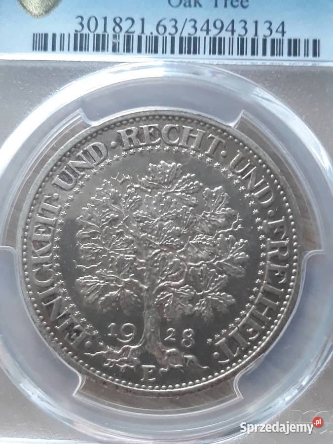 5 Marek WeimarNiemcy 1928 r Dąbmen E PCGS MS 63 Konin