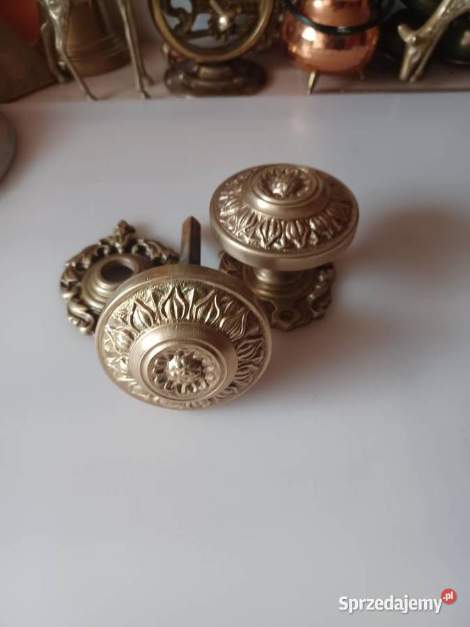 Komplet gałek z szyldami Klamki Mosiądz Poznań