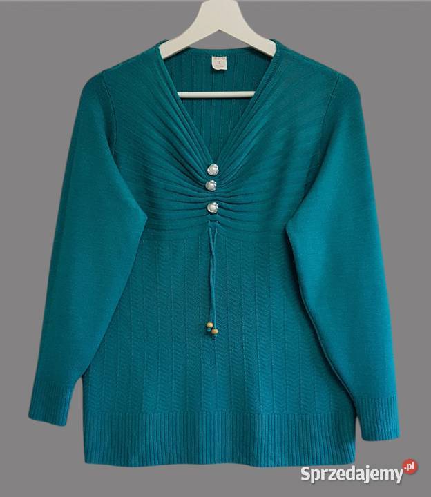 Damski prążkowany ciepły sweter zielony z długim sprzedam