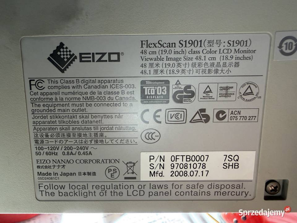 Monitor Eizo S1901 19 19"