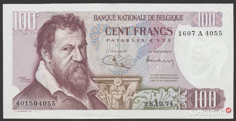 BELGIA 100 FRANKÓW 1971 UNC