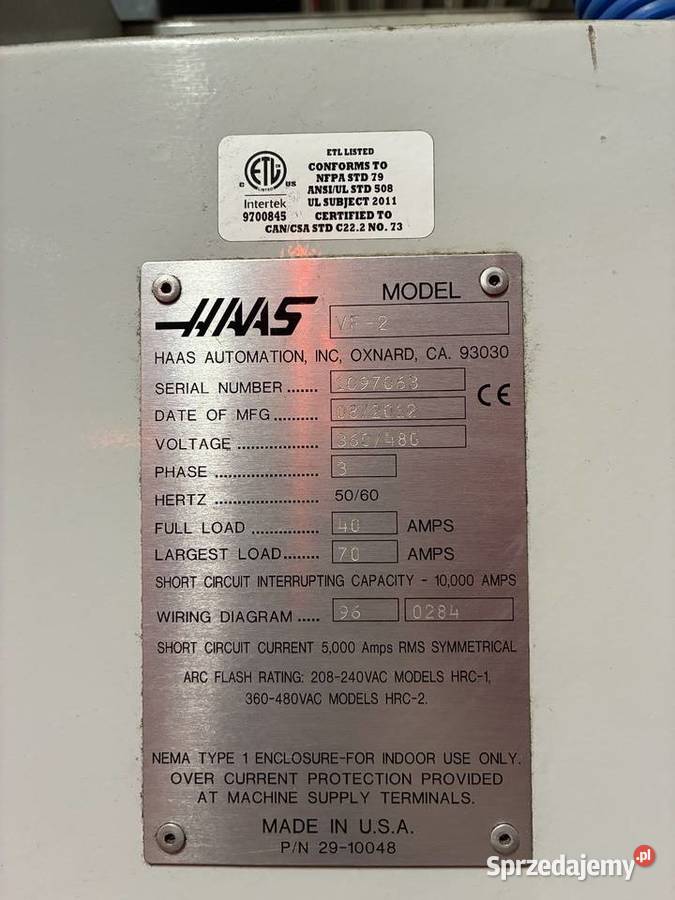 Sprzedam frezarkę CNC HAAS VF2 Lipiany
