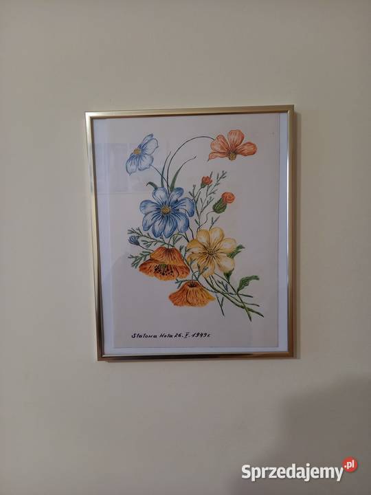 Zestaw obrazów w ramkach szkłem kwiaty pejzaż śląskie Gliwice