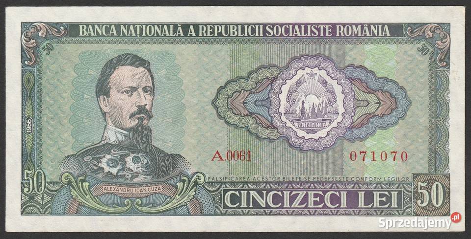 Rumunia 50 lei 1966 Alexandru Ioan Cuza stan 12 Łódź