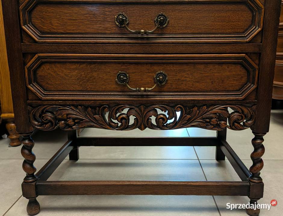 Piękna ciemna dębowa bogato zdobiona komoda Meble śląskie Dąbrowa Górnicza