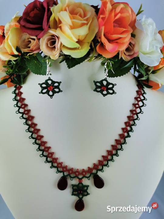 Biżuteria frywolitkowa Wiśniowa sprzedam