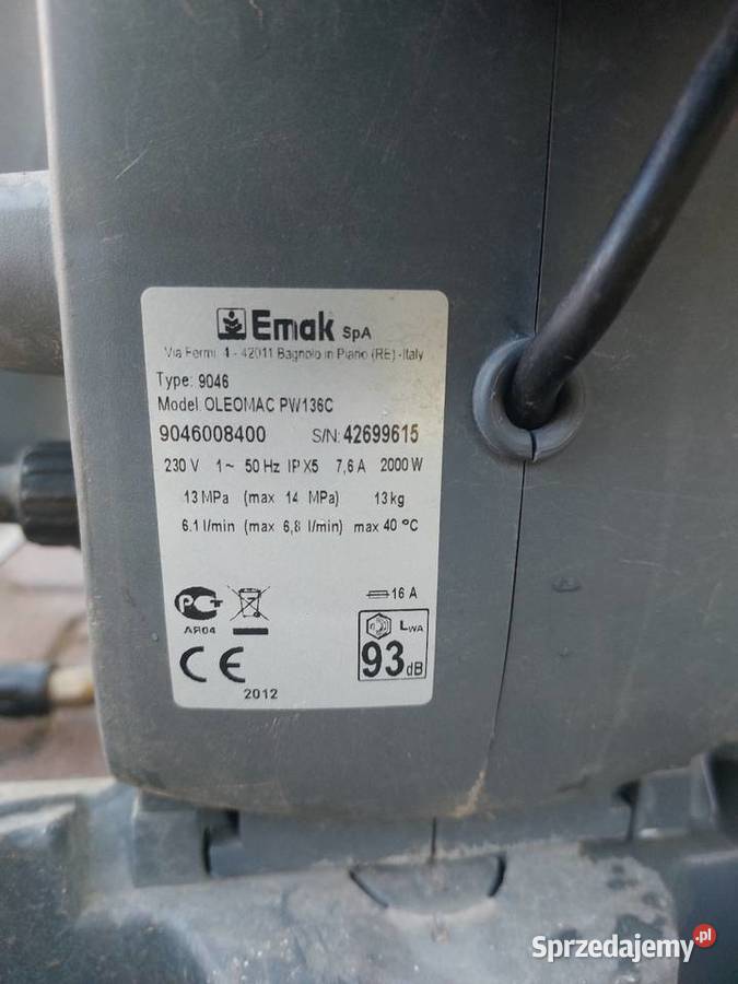 Myjka cisnieniowa Oleo mac pw136c małopolskie
