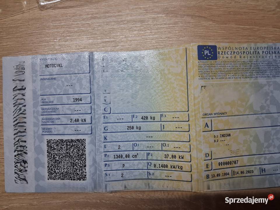 Indian Chief 741 motocykl z papierami Motocykle na części Piła