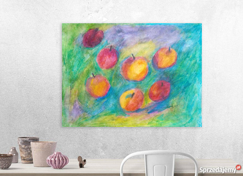 ciepłe kolory obraz malowany ręcznieowoce martwa Poznań