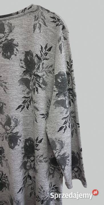 Damski lekki sweter szary w kwiaty z krótkim