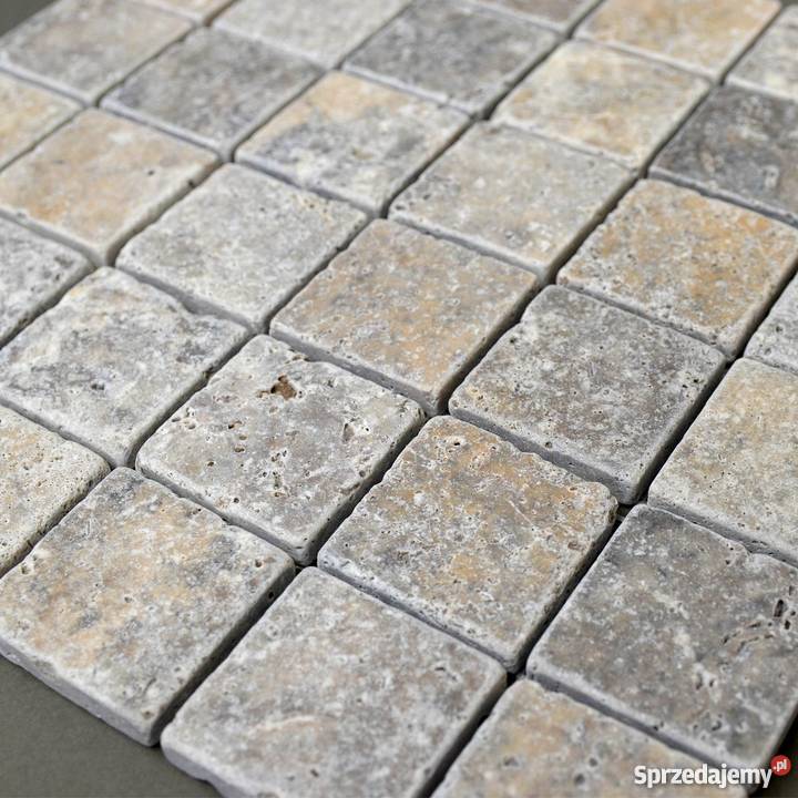 Mozaika kamienna trawertynowa szara bębnowana wewnętrzne Lublin