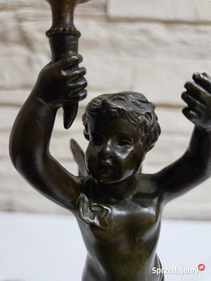 Świecznik brąz Francja XIX w Figurka Putto kujawsko-pomorskie Kowal
