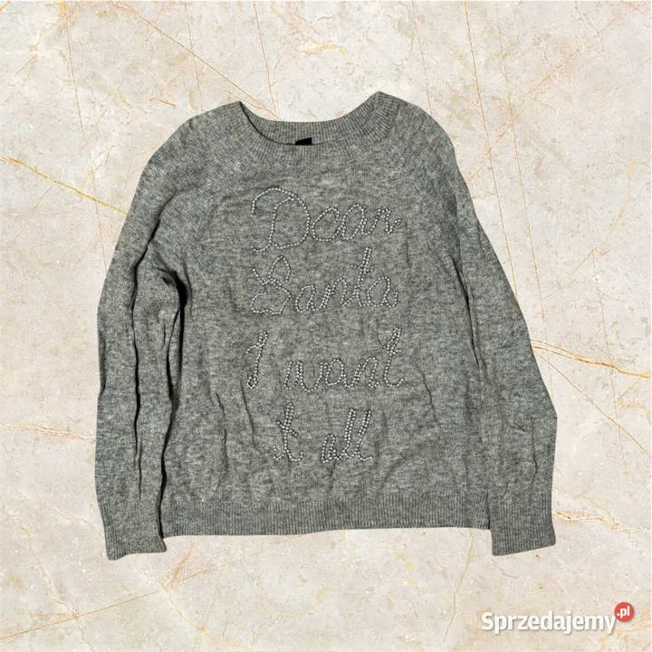 Sweter świąteczny z koralikowym napisem HM M H&M Kielce