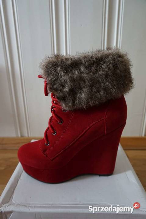 Czerwone koturny botki sznurowane na koturnie 36 Toruń sprzedam