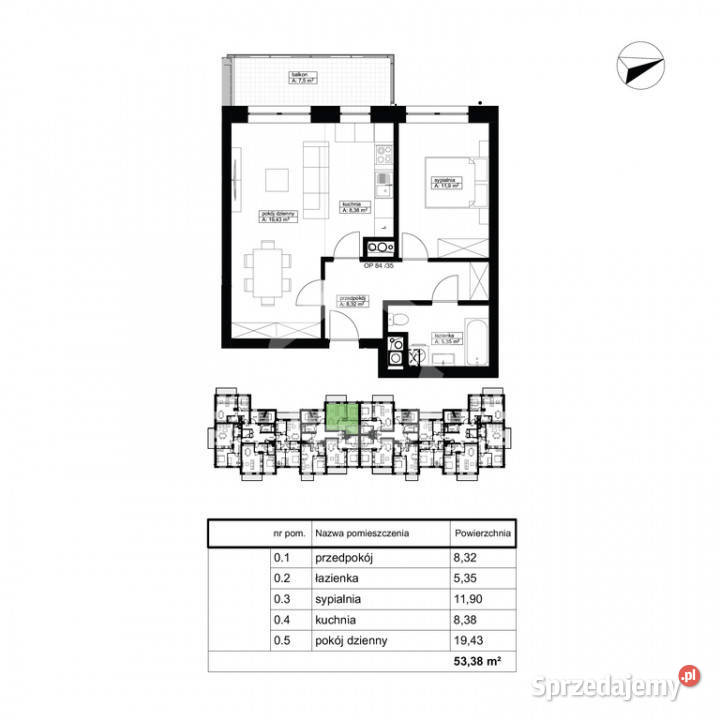 2 pokoje z aneksem duża łazienka 2 piętro cesja 53.38m2 Rzeszów
