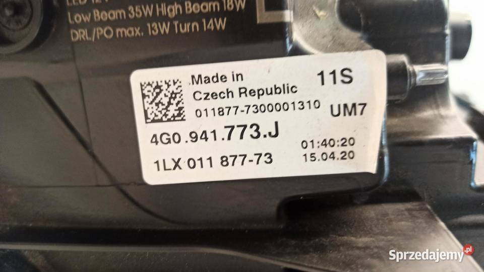 AUDI A6 C7 LAMPA LEWY PRZÓD ANGLIK 4G0941773J Oświetlenie