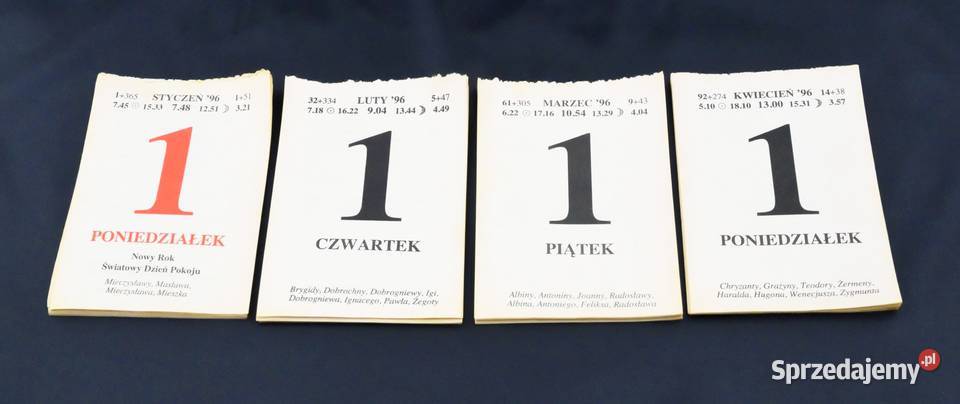 Karteczki z kalendarza 1996 Żarki-Letnisko sprzedam