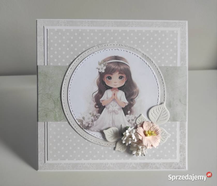 Kartka ręcznie robiona Komunia Święta handmade Łódź