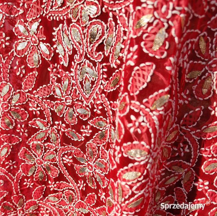 Indyjska tunika czerwona S M haftowana etno boho Rozmiar 38(M) Moda i Styl Szczecin