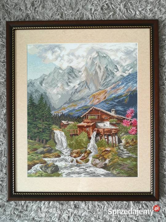 Obraz ręcznie haftowany Górski wodospad Handmade Otrębusy