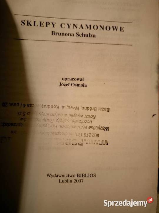 Sklepy cynamonowe analizy literatury księgarnia Warszawa sprzedam