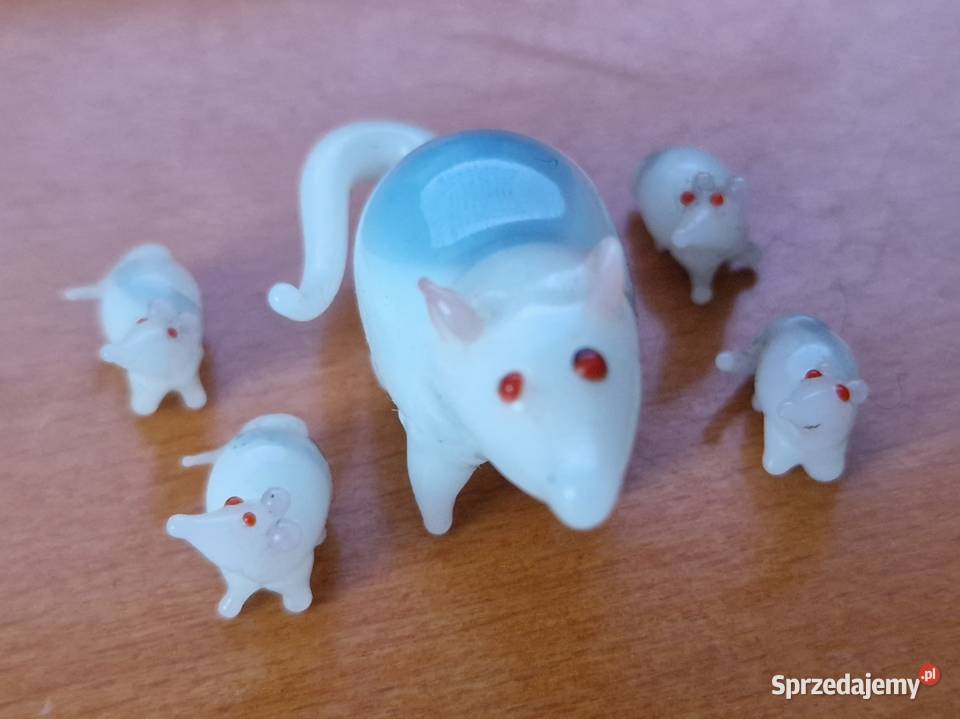 Szklane figurki mama mysz z 4 myszkami Figurki i rzeźby
