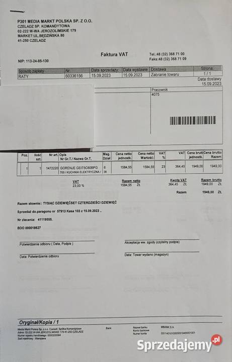 Kuchenka Kuchenki i piekarniki Wojkowice sprzedam