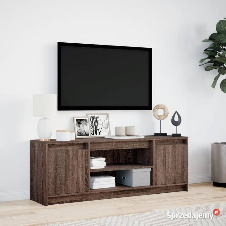 Szafka pod TV z LED brązowy dąb 1395x34x50