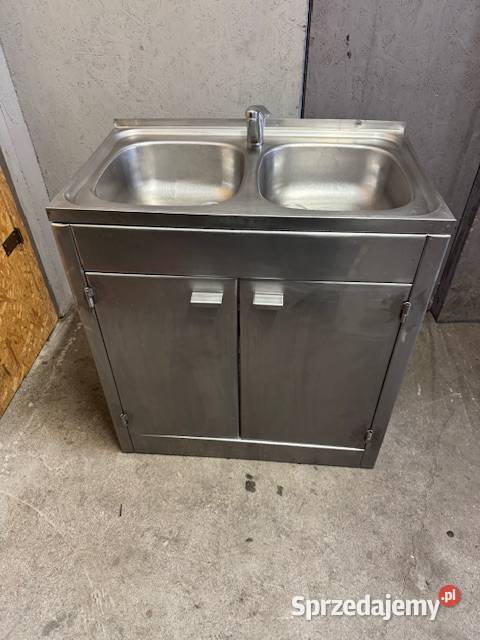 Zlew gastronomiczny dwukomorowy z szafką stal