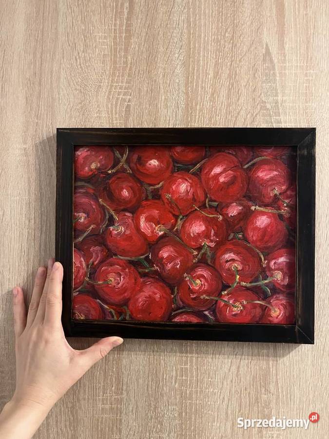 Obraz olejny Czereśnie oryginał ręcznie malowany Świebodzin sprzedam