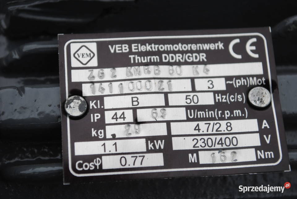 Motoreduktor 11kw 63obrmin Firmy VEM Pozostałe Kargowa sprzedam