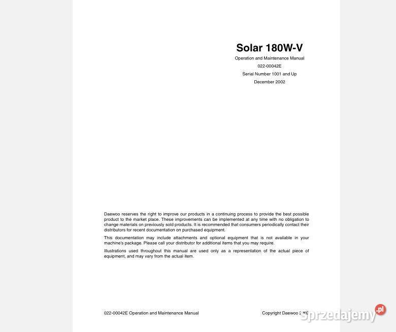 Daewoo Solar 225NLCV 140WV 160WV instrukcja świętokrzyskie Kielce