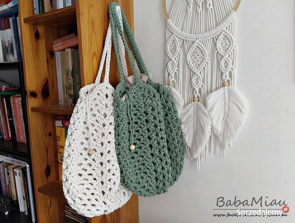 Torba ażurowa w stylu Boho szydełkowa bawełniana 35cm Bydgoszcz sprzedam