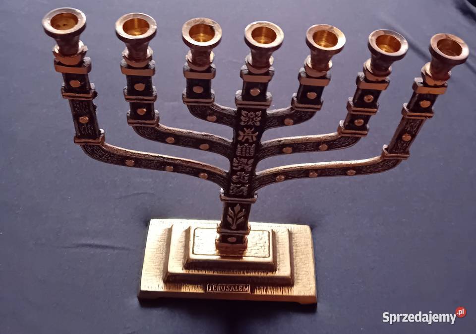 Mosiężna menora Hen Holon Israel druga połowa XX Koźminek