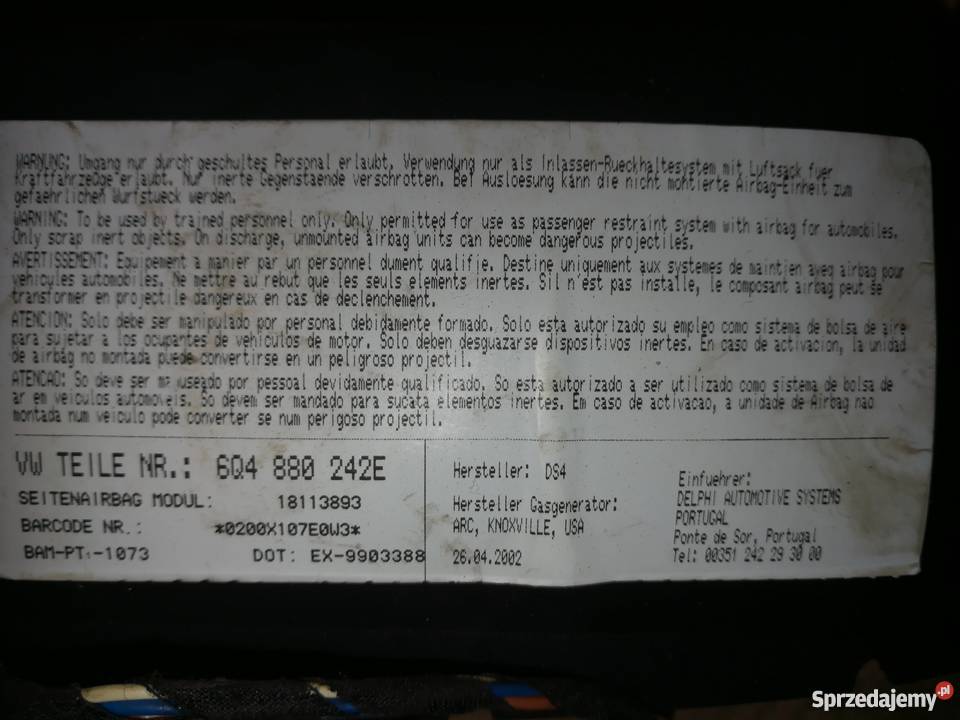 Poduszka fotela VAG 6Q4880242E osobowe śląskie