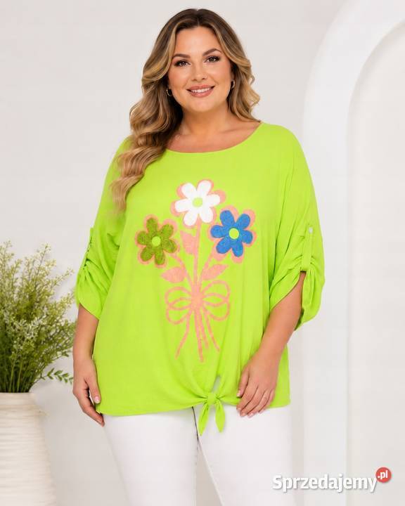 Stylowa Bluzka Damska KWIATY biust136 45XL Bluzki i koszule Pątnów