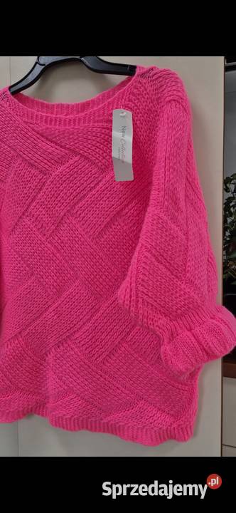 Made In Italy Sweter Fuksja Wytlaczane Romby