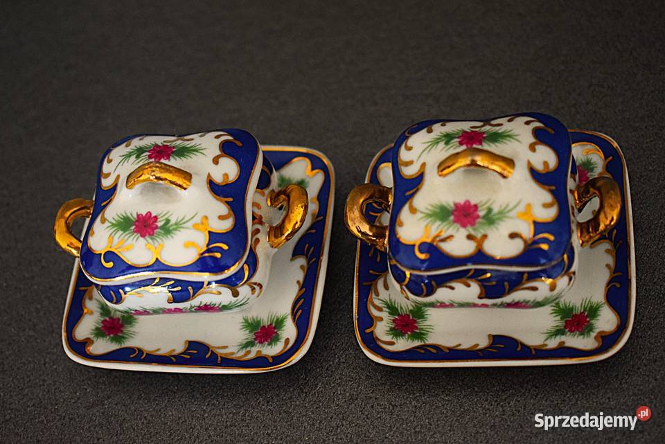 Porcelanowe miniaturki waz z talerzykiem Chełmno