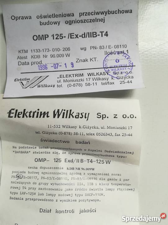 Lampa przemysłowa omp 125 podkarpackie Dulcza Wielka