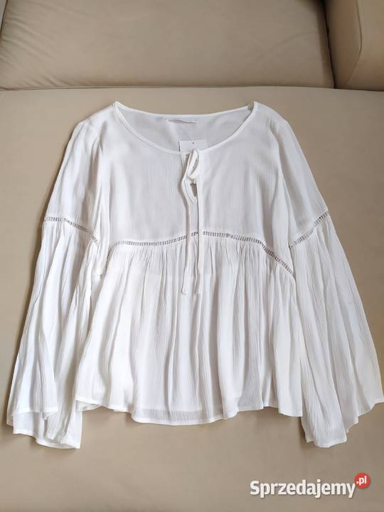 Bluzka biała z długim rękawem zwiewna 36 S Koszalin