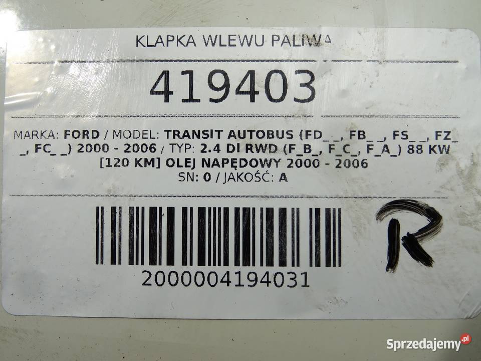 KLAPKA WLEWU PALIWA FORD TRANSIT IV Van minibus