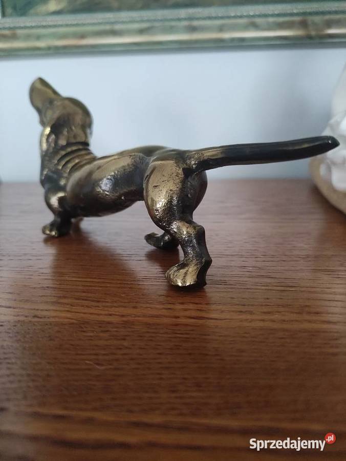 Figurka Pies Jamnik Mosiądz Lity Vintage 23 lubelskie Janów Lubelski