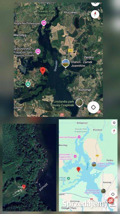 Sprzedam działkę Jez Drawsko pierwsza linia Sprzedaż Sierakowice sprzedam