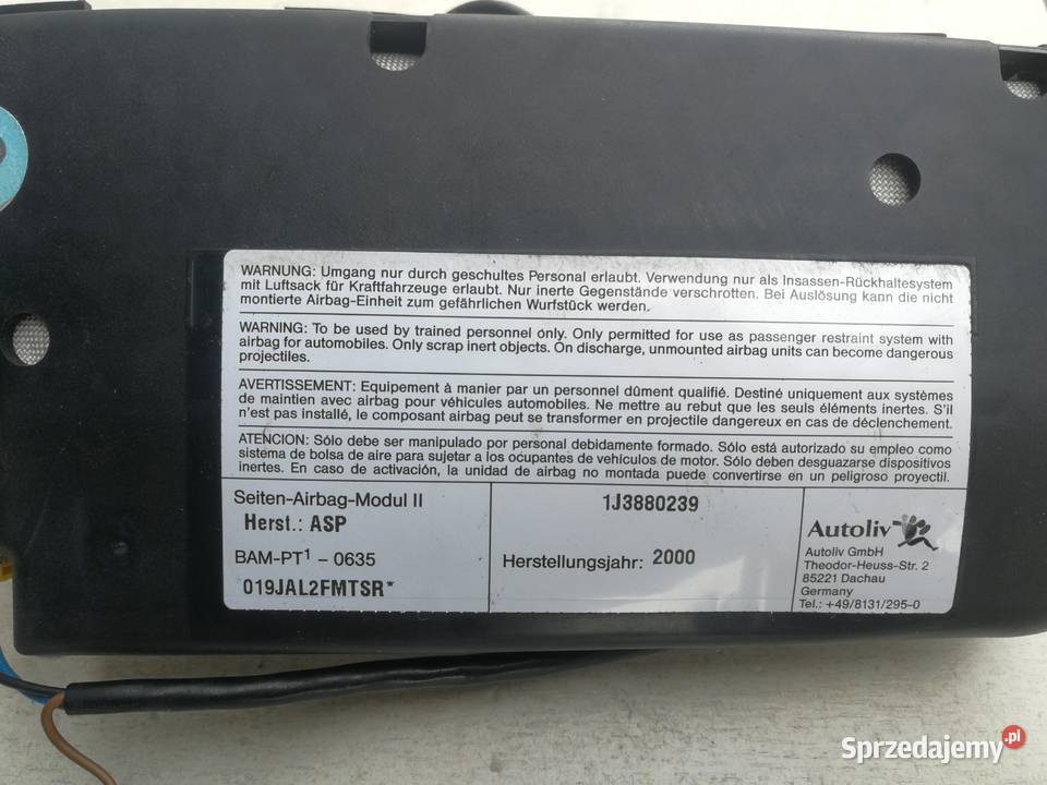 VW AUDI SEAT SKODA PODUSZKA AIRBAG Fotel Poduszki powietrzne kujawsko-pomorskie