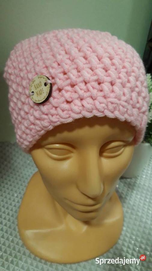 Czapka smerfetka delikatny róż Handmade Nakrycia głowy Wrocław