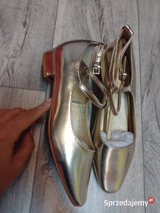 39 Złote Baleriny wieczorowe z zapięciem NOWE skóra ekologiczna Kraków
