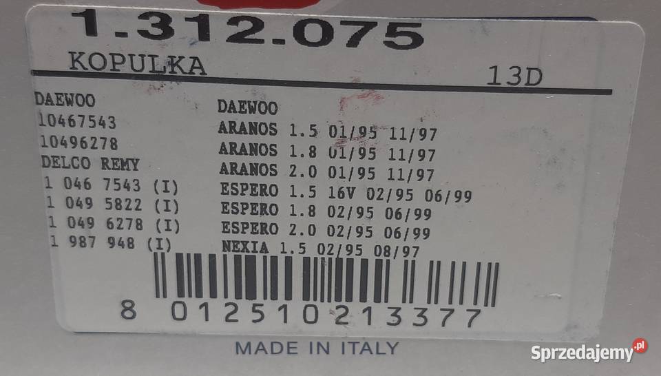 KOPUŁKA ROZDZIELACZA ZAPŁONU DAEWOO ARANOS NEXIA Mielęcin