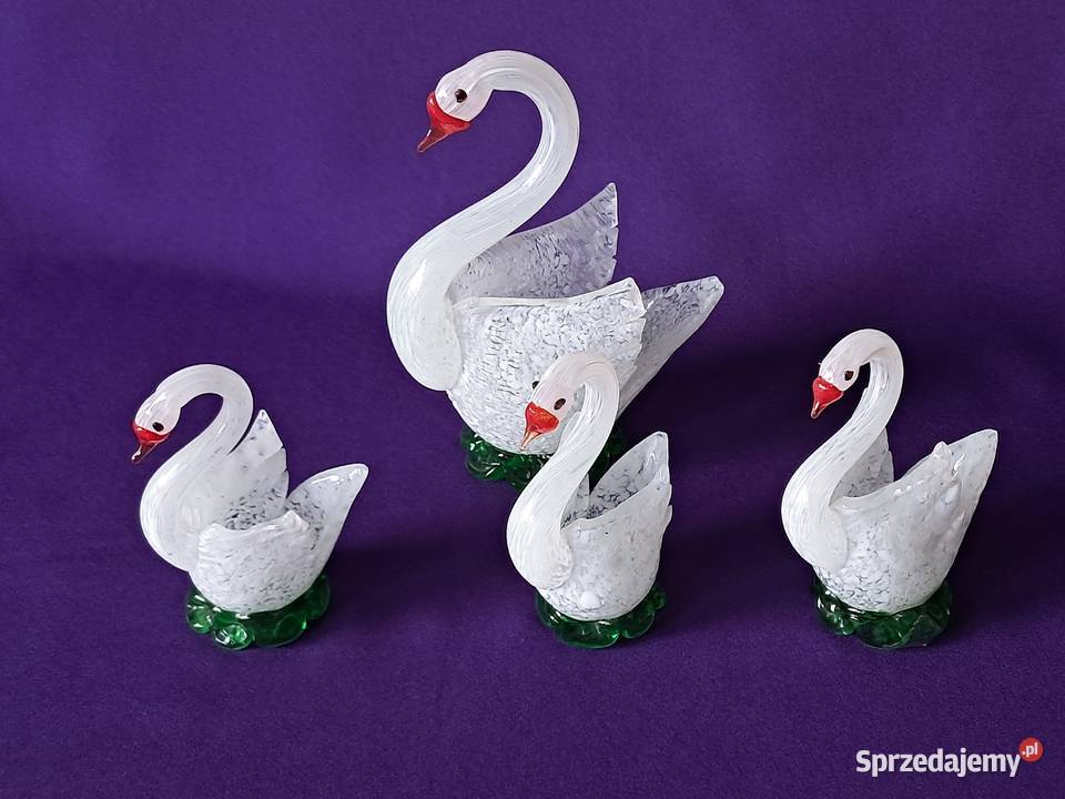 Łabędzie szklane rodzina Vintage PRL Porcelana i szkło Strzelce Krajeńskie